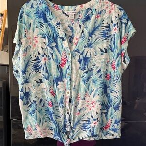 Tommy Bahama Blue Aqua Tropical Print Button-Up Shirt